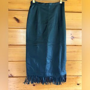 RARE Pamela McCoy 100% Genuine Leather Midi Skirt With Fringes XS